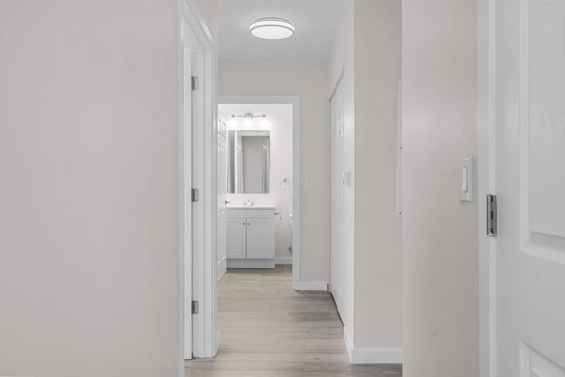 The hall, with the bathroom ahead
