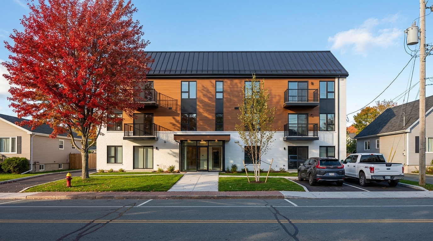 Modern apartment building completed in a Nova Scotia coastal town