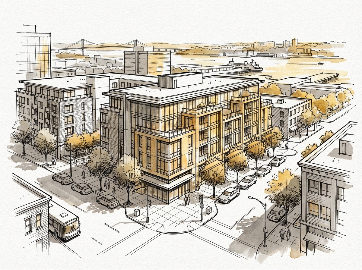 Bedford South, Nova Scotia — ink and watercolor illustration