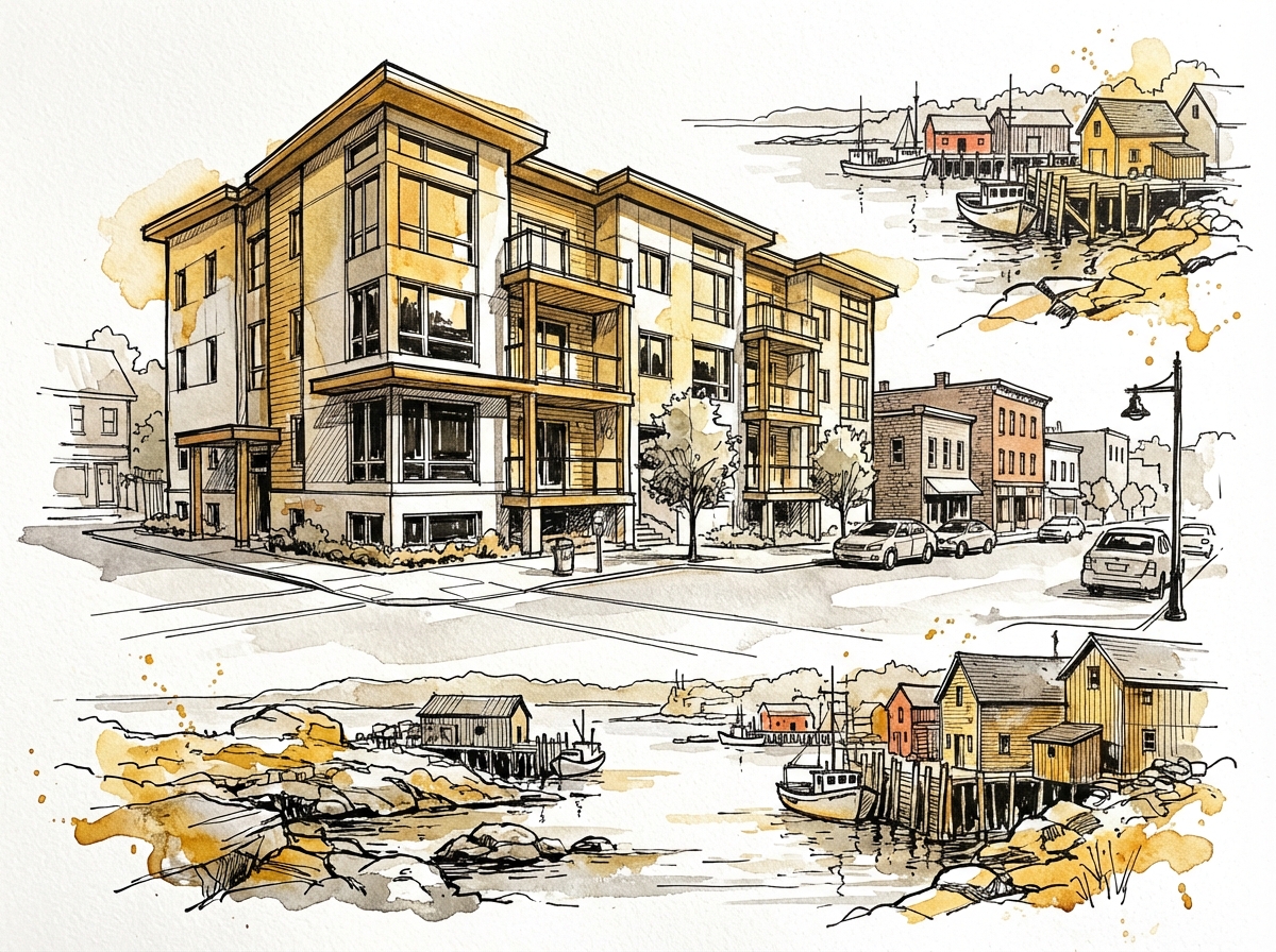 Bridgewater, Nova Scotia — ink and watercolor illustration