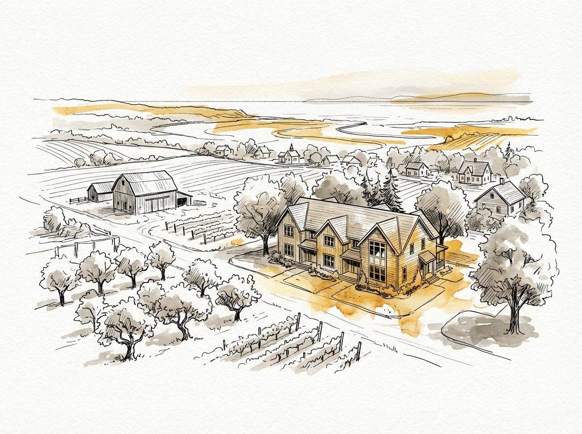 Kingston, Nova Scotia — ink and watercolor illustration