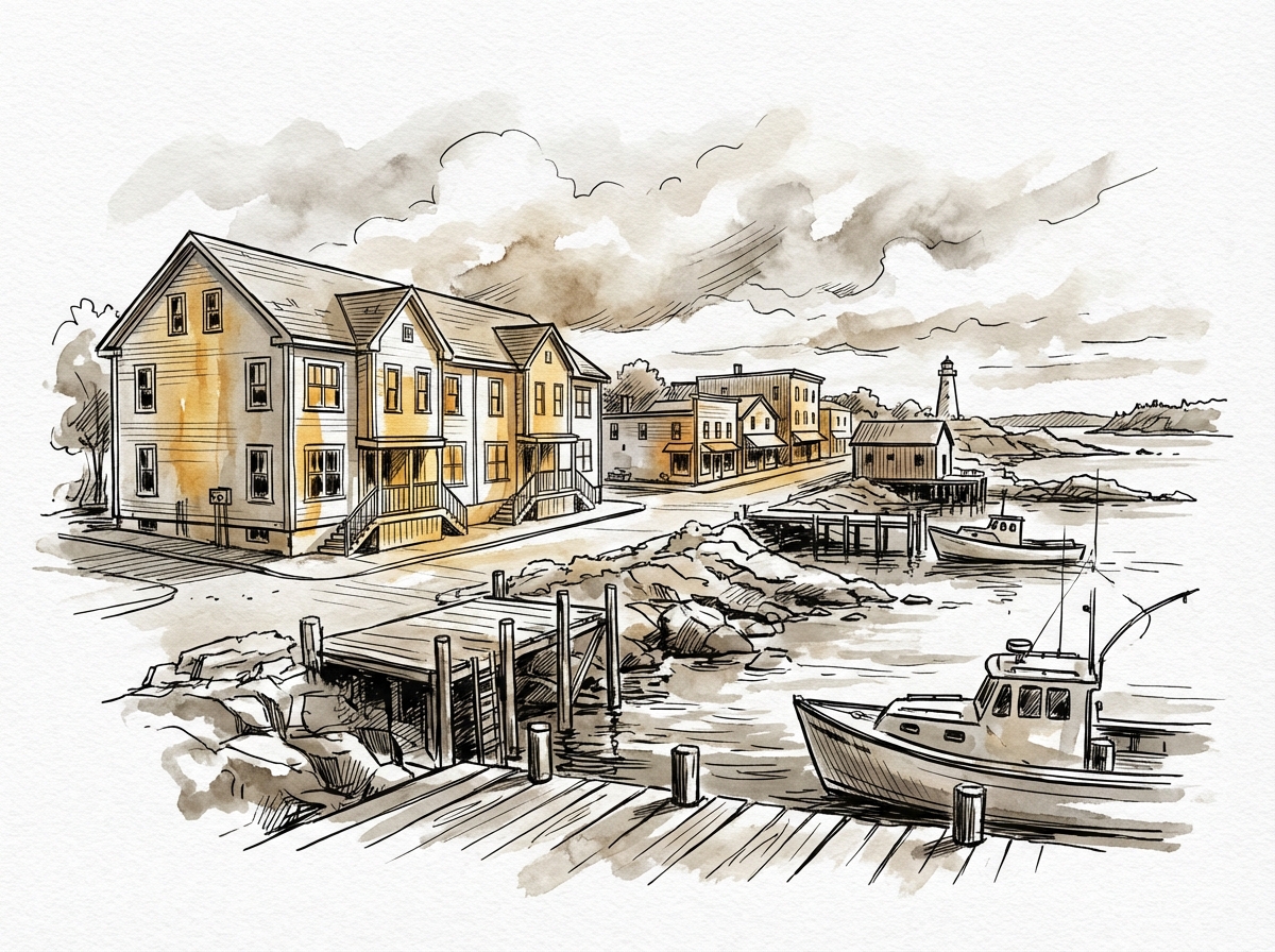Municipality of the District of Lunenburg, Nova Scotia — ink and watercolor illustration
