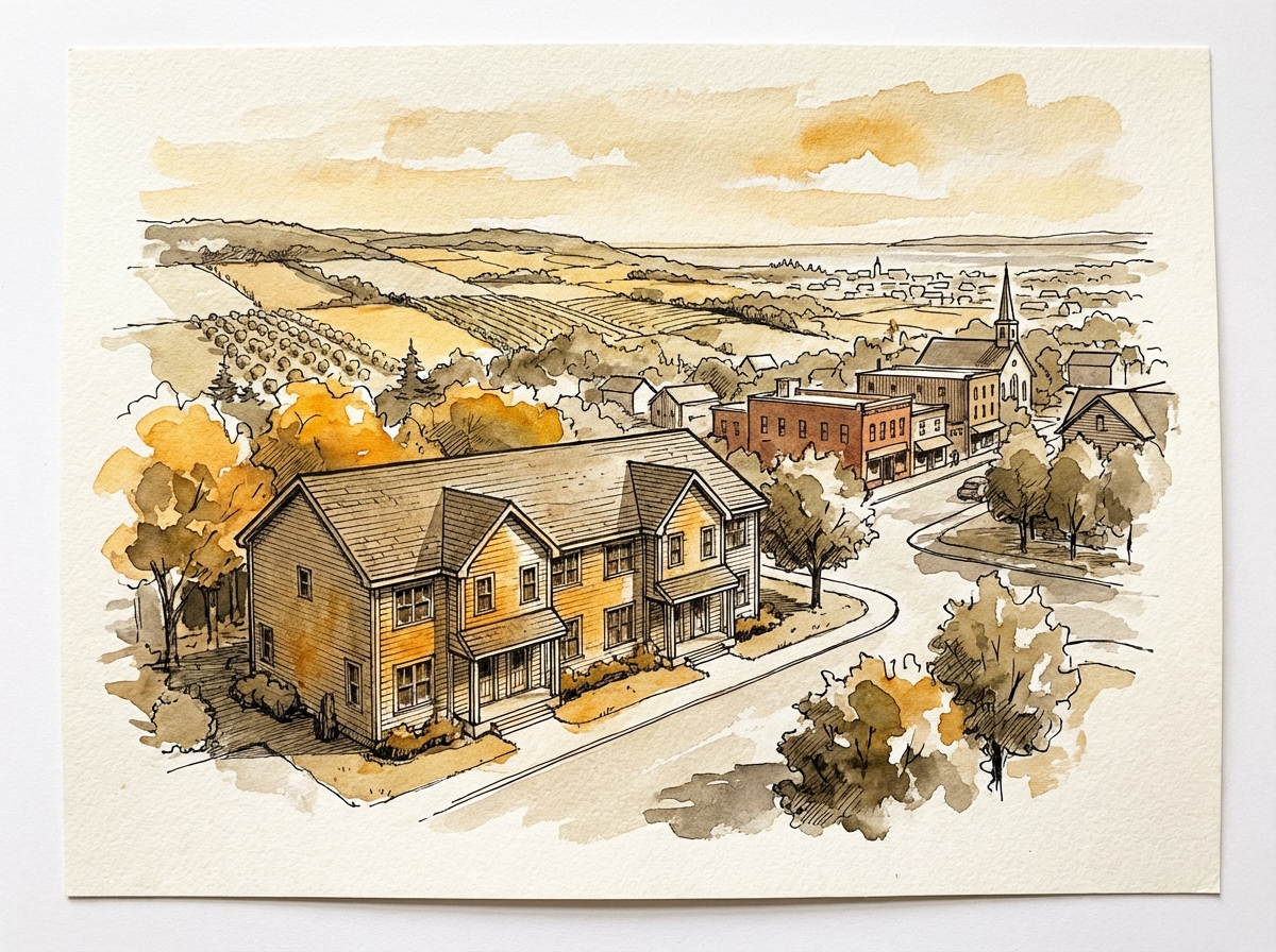 Windsor, Nova Scotia — ink and watercolor illustration