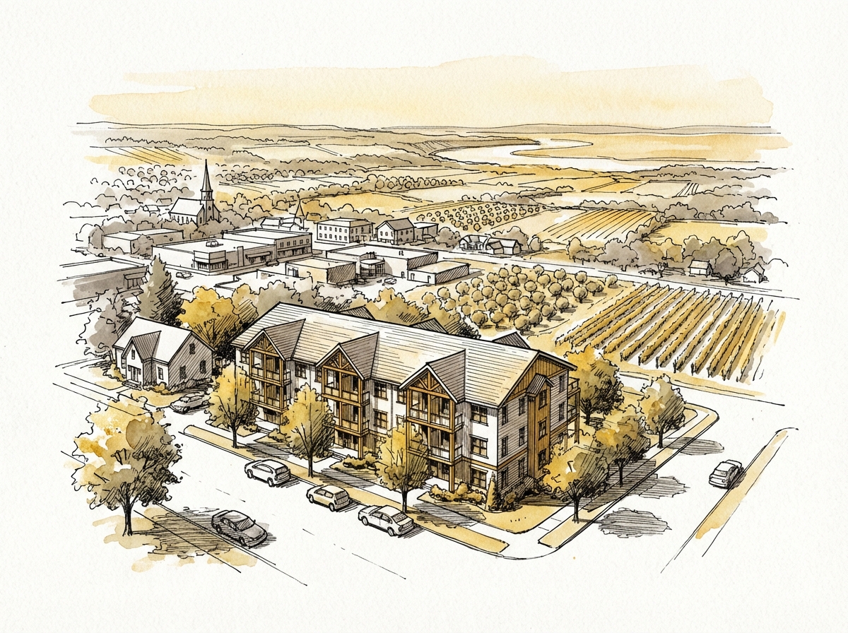 Wolfville, Nova Scotia — ink and watercolor illustration