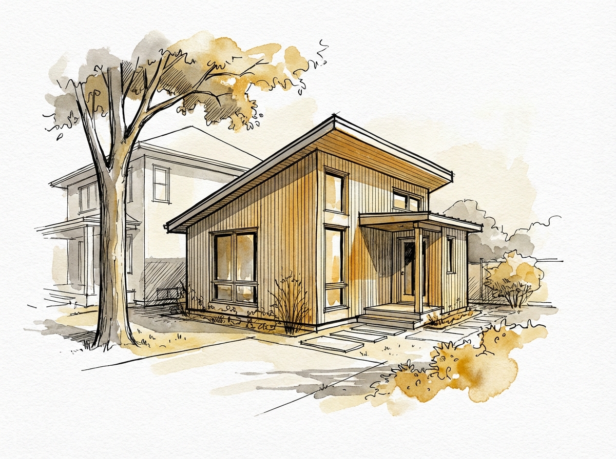 Laneway Suite & ADU — modern multi-unit building illustration