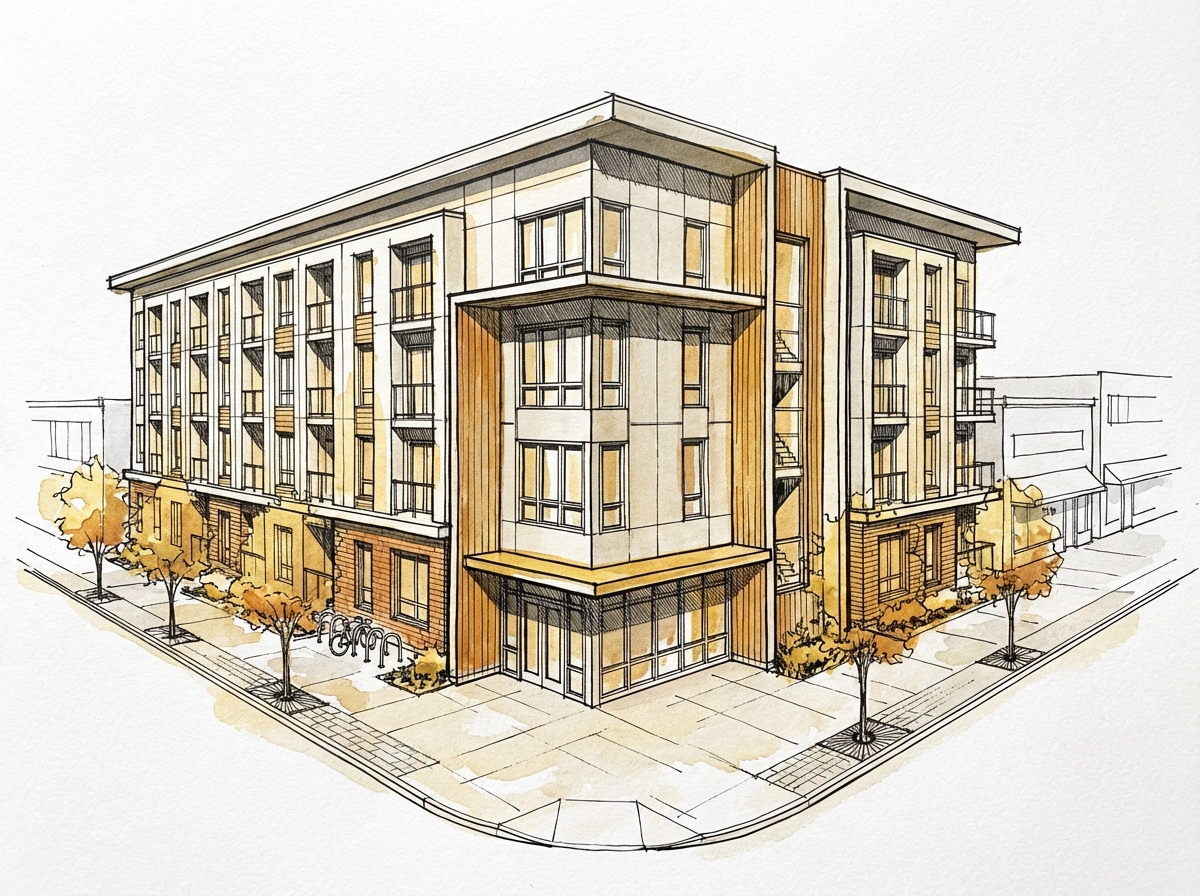 Small Apartment Building — modern multi-unit building illustration